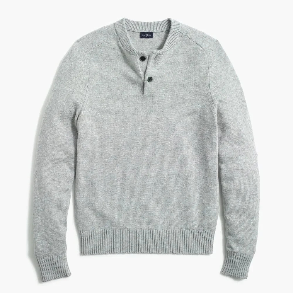 J. Crew Factory Lambswool-Blend Henley Sweater Gray Size XL AP644 Men’s